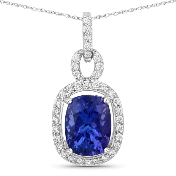 1.85 Carat Genuine Tanzanite and White Diamond 14K White Gold Pendant