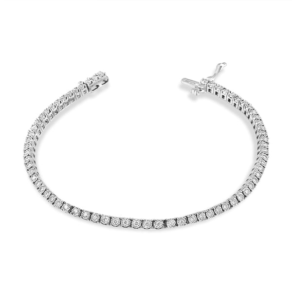 .925 Sterling Silver 1.0 Cttw Miracle Set Round-Cut Lab Grown Diamond Illusion Tennis Bracelet (F-G Color, VS2-SI1 Clarity) Size 7"