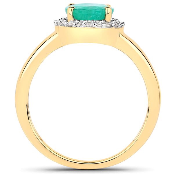 1.87 Carat Genuine Zambian Emerald and White Diamond 14K Yellow Gold Ring