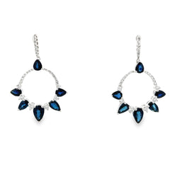 3.90ct Sapphire Diamond Dangle Earrings 14KT White Gold