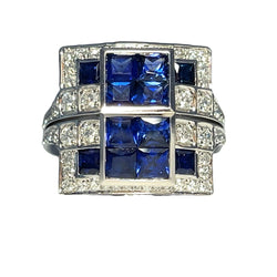 Natural 3.56ct Sapphire Diamond Ring 18KT White Gold