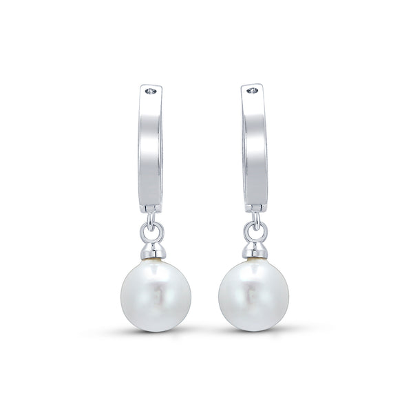 Pearl Silvertone Drop Earrings