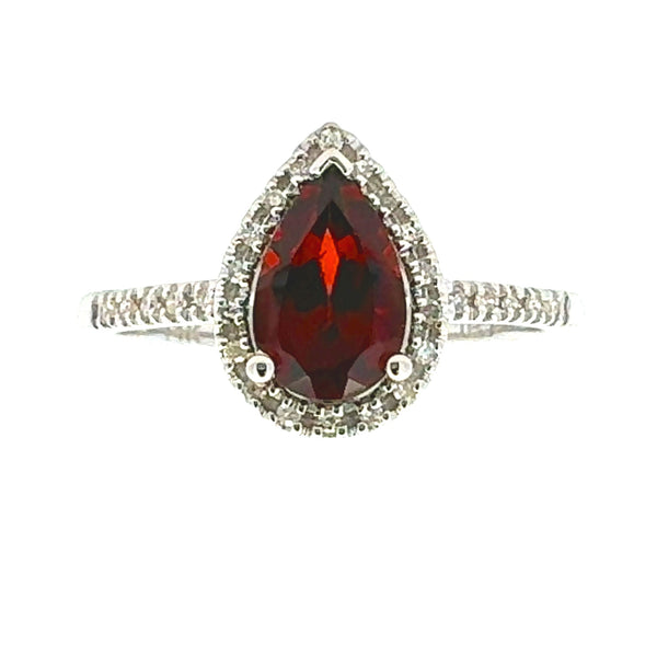 Genuine 1.28ct Garnet Diamond Ring 14KT White Gold