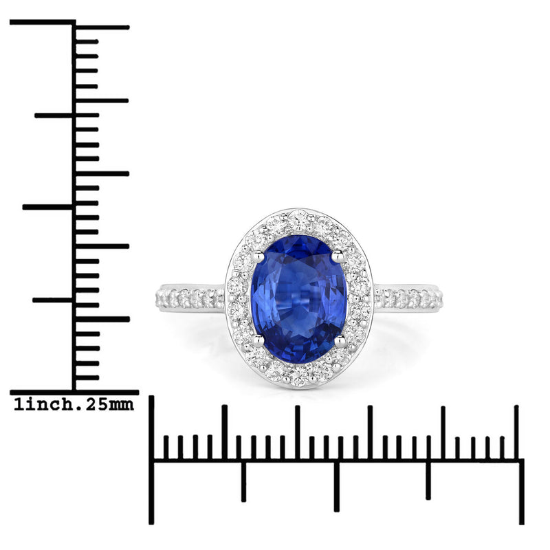 2.51 Carat Genuine Blue Sapphire and White Diamond 18K White Gold Ring