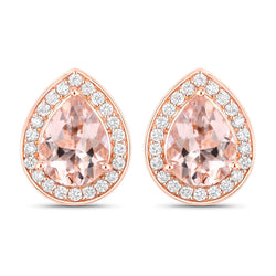 2.03 Carat Genuine Morganite and White Diamond 14K Rose Gold Earrings