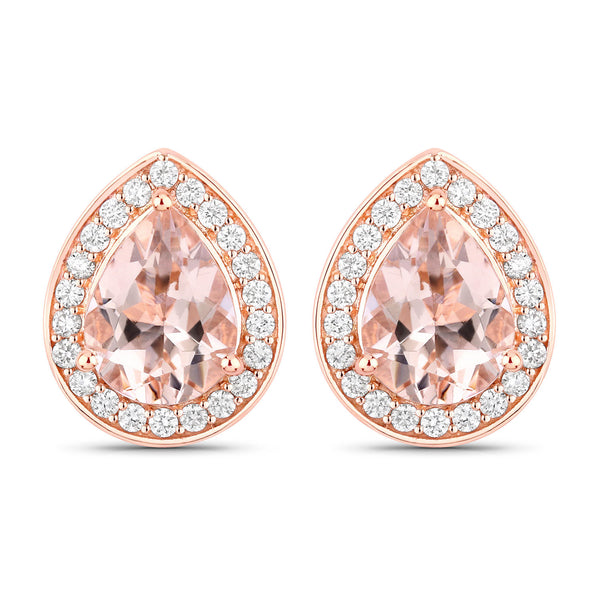 2.03 Carat Genuine Morganite and White Diamond 14K Rose Gold Earrings