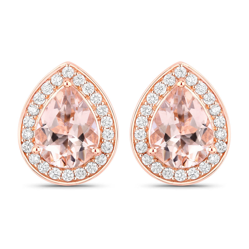 2.03 Carat Genuine Morganite and White Diamond 14K Rose Gold Earrings