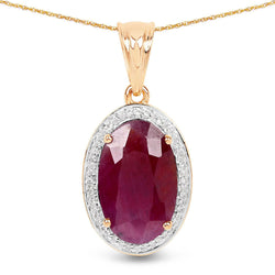 6.40 Carat Genuine Ruby and White Diamond 14K Yellow Gold Pendant