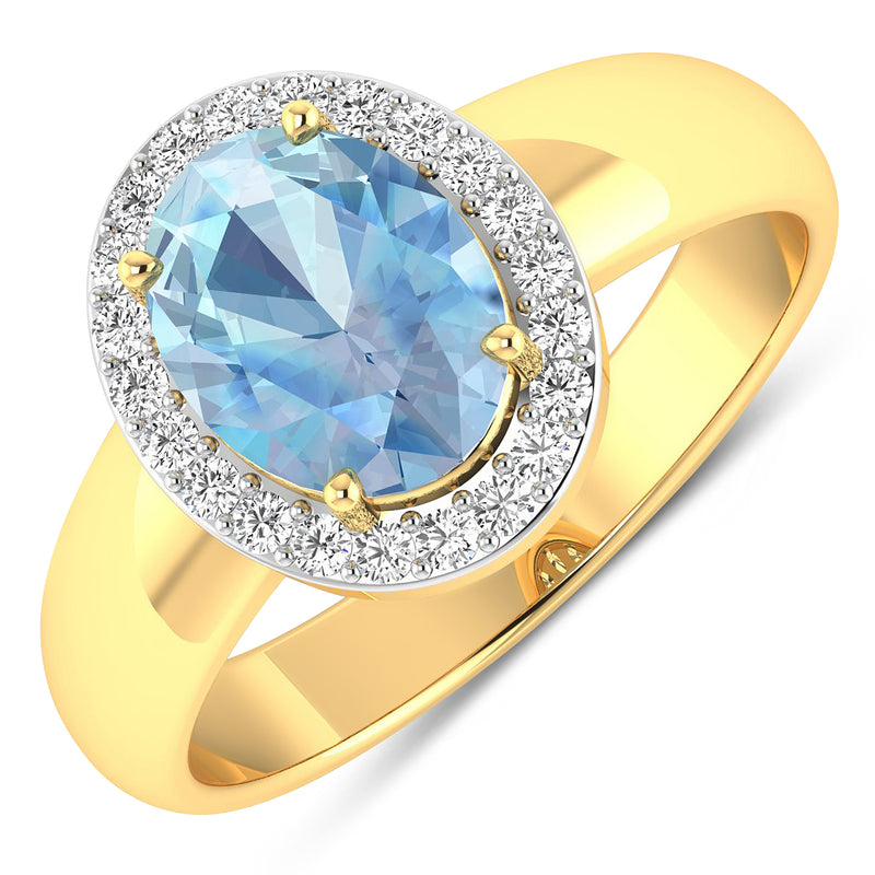 1.62 Carat Genuine Aquamarine and White Diamond 14K Yellow Gold Ring