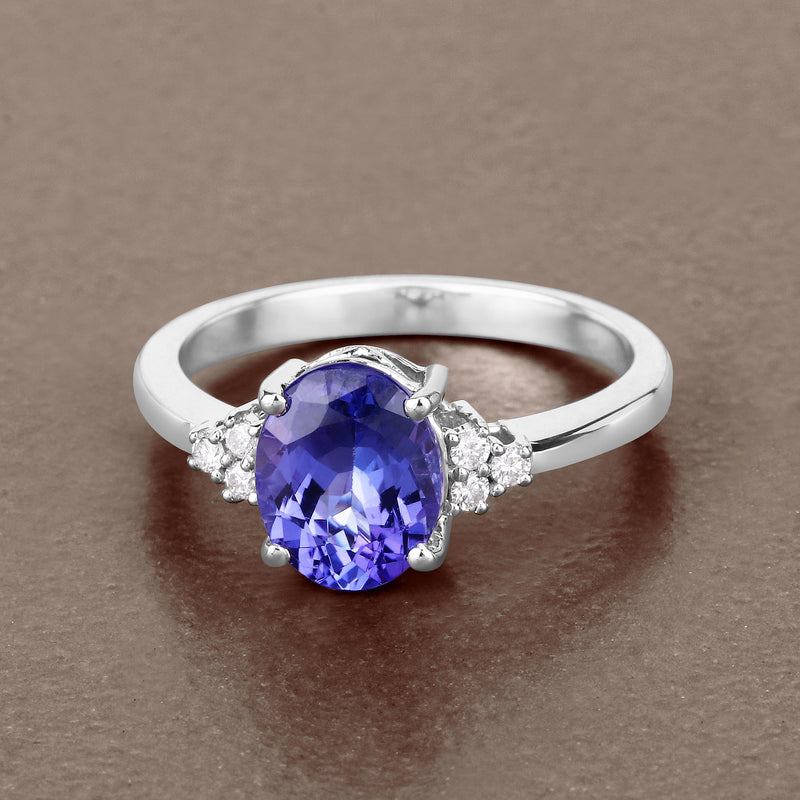 2.06 Carat Genuine Tanzanite and White Diamond 14K White Gold Ring