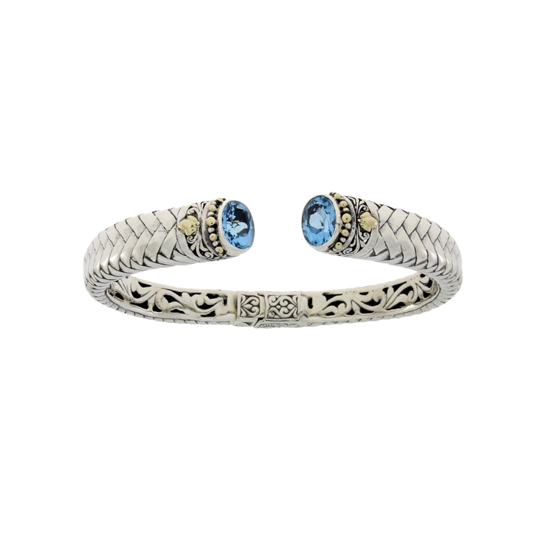 Blue Topaz Bangle Bracelet Sterling Silver 18KT Gold