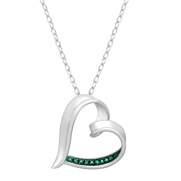 V3 Jewelry Green Diamond & Sterling Silver Heart Pendant Necklace