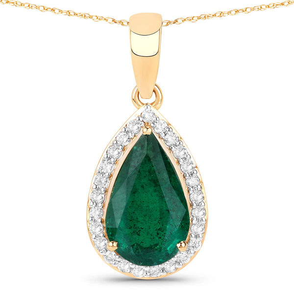 IGI Certified 1.76 Carat Genuine Zambian Emerald and White Diamond 14K Yellow Gold Pendant