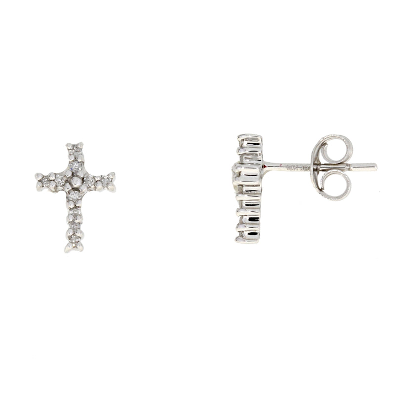 Genuine .04ct Diamond Cross Earrings 10KT White Gold