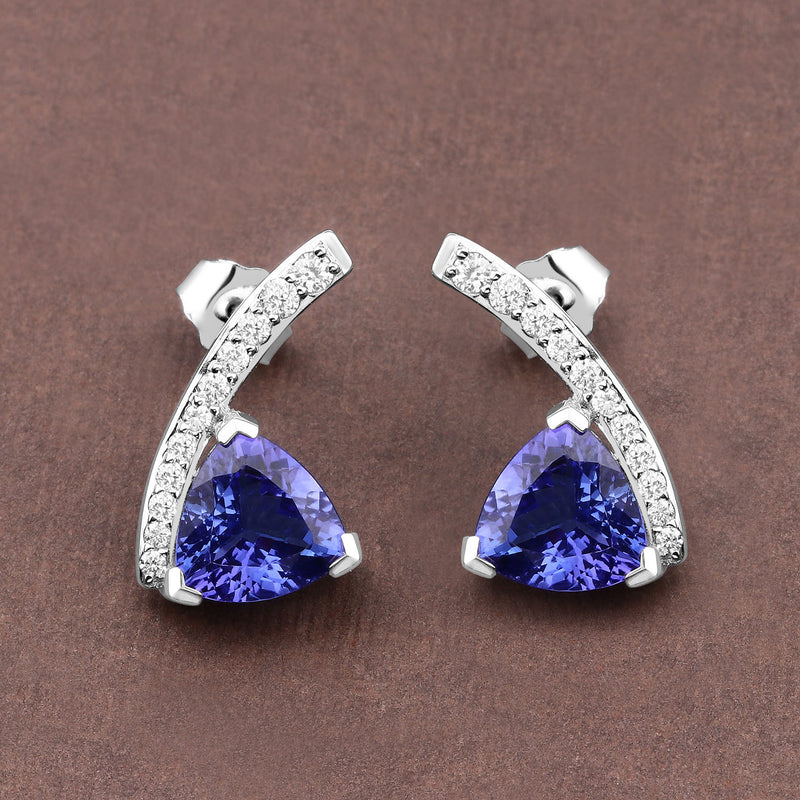 3.77 Carat Genuine Tanzanite and White Diamond 14K White Gold Earrings