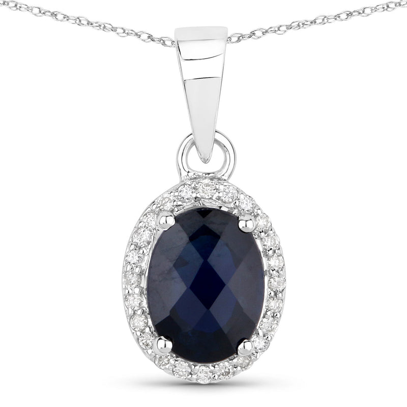 1.66 Carat Genuine Blue Sapphire and White Diamond 14K White Gold Pendant