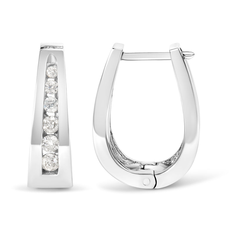 14K White Gold 1/4 Cttw Channel-Set Brilliant Round-Cut Diamond Hoop Earrings (H-I Color, I1-I2 Clarity)