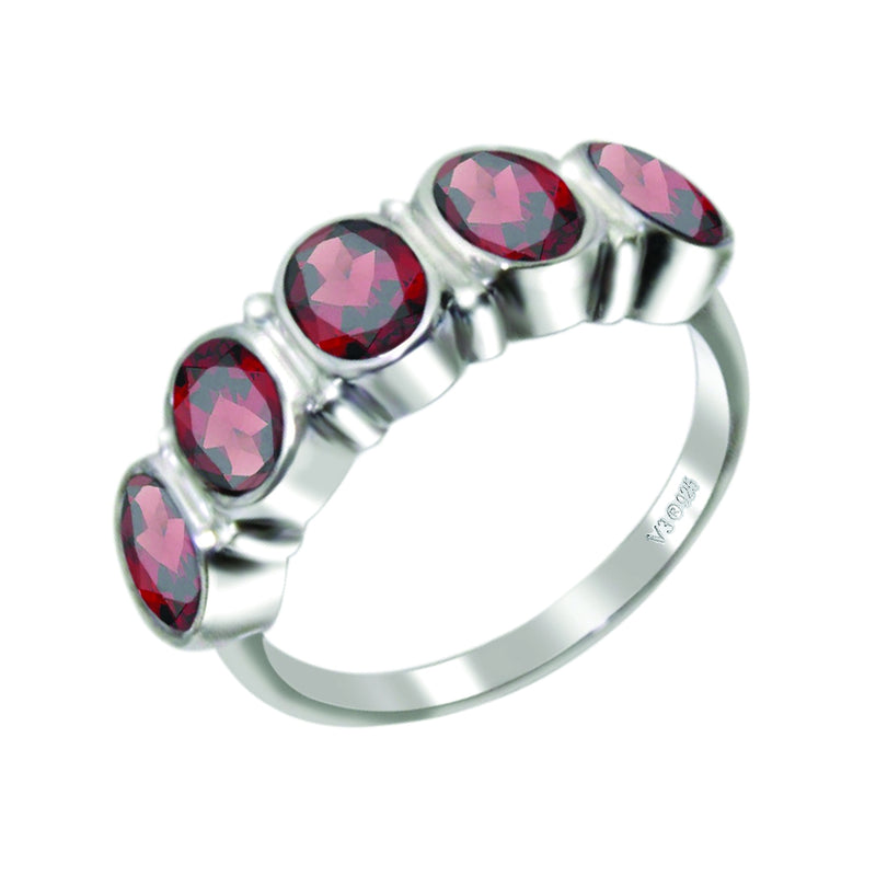 Sterling Silver with Natural Garnet Five Stone Ring