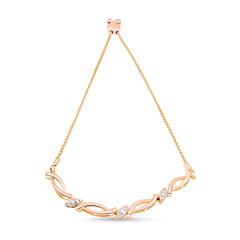 14K Rose Gold Plated .925 Sterling Silver Diamond Accent Alternating Swirl link Bolo Bracelet (I-J Color, I2-I3 Clarity) - 6" to 9" Adjustable