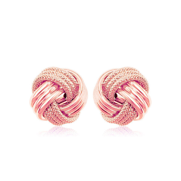 14k Rose Gold Love Knot with Ridge Texture Earrings