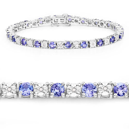 5.44 Carat Genuine Tanzanite and White Diamond .925 Sterling Silver Bracelet