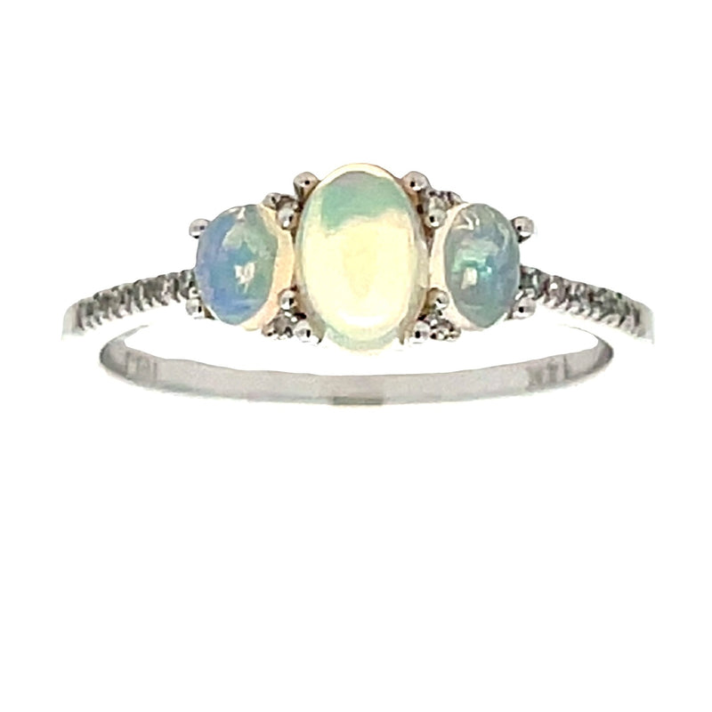 Natural .08ct Opal Diamond 3 Stone Ring 14KT White Gold