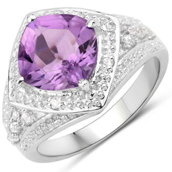 2.82 Carat Genuine Amethyst and White Topaz .925 Sterling Silver Ring