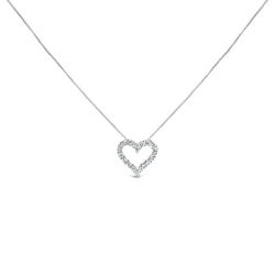 14K White Gold 1.0 Cttw Lab Grown Diamond Open Heart 18" Pendant Necklace (F-G Color, VS1-VS2 Clarity)