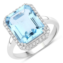 5.18 Carat Genuine Aquamarine and White Diamond 14K White Gold Ring