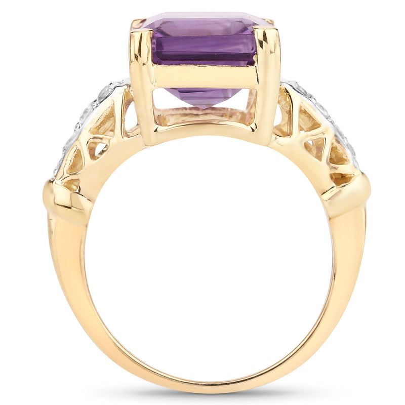 4.83 Carat Genuine Amethyst and White Topaz .925 Sterling Silver Ring