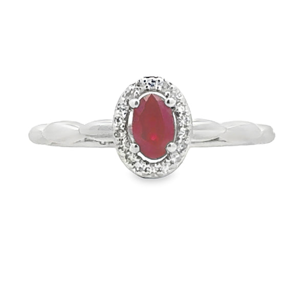 Genuine .31ct Ruby Diamond Ring 10KT White Gold