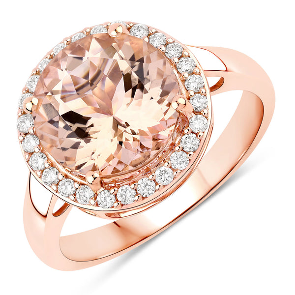 3.61 Carat Genuine Morganite and White Diamond 14K Rose Gold Ring