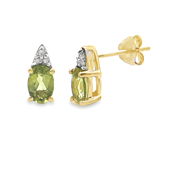 Natural .91ct Peridot Diamond Earrings 10KT Yellow Gold