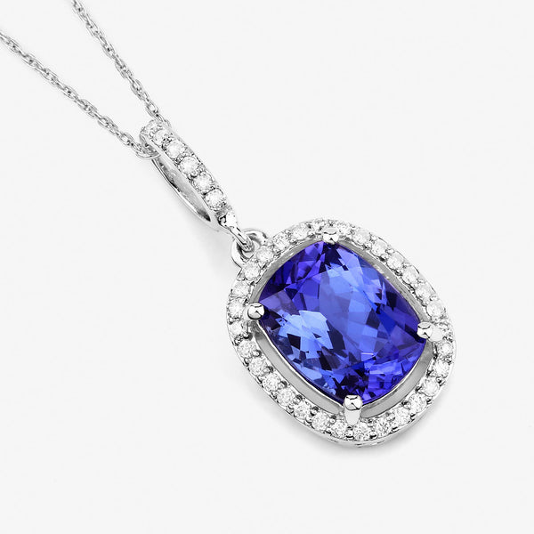 2.37 Carat Genuine Tanzanite and White Diamond 14K White Gold Pendant