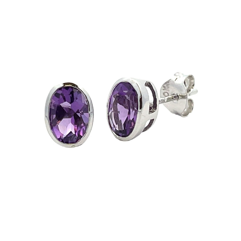 Genuine 1.29ct Amethyst Stud Earrings 10KT White Gold