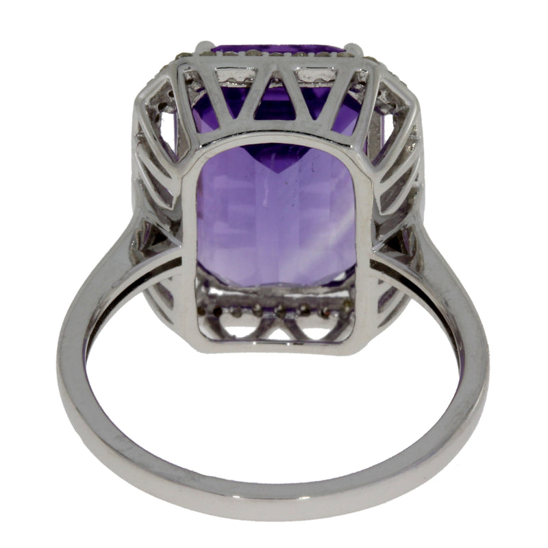 Genuine 7.45ct Amethyst Diamond Ring 14KT White Gold