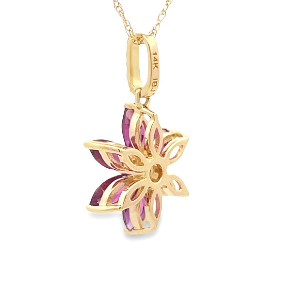 .43ct Rhodolite Garnet Flower Pendant 14KT Yellow Gold