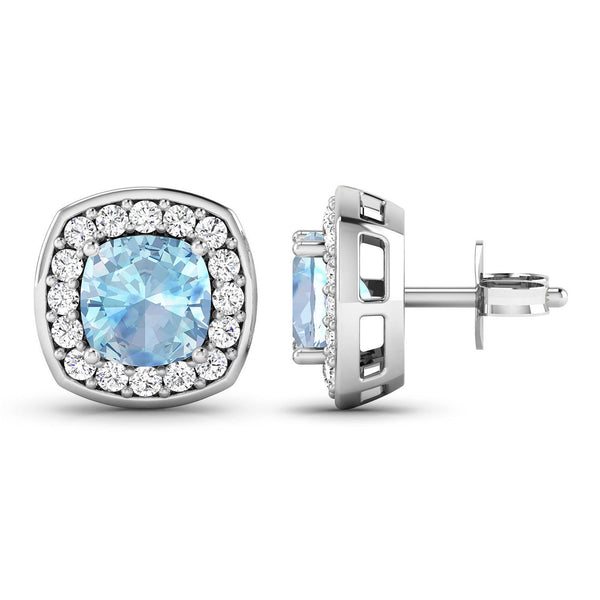 1.95 Carat Genuine Aquamarine and White Diamond 14K White Gold Earrings