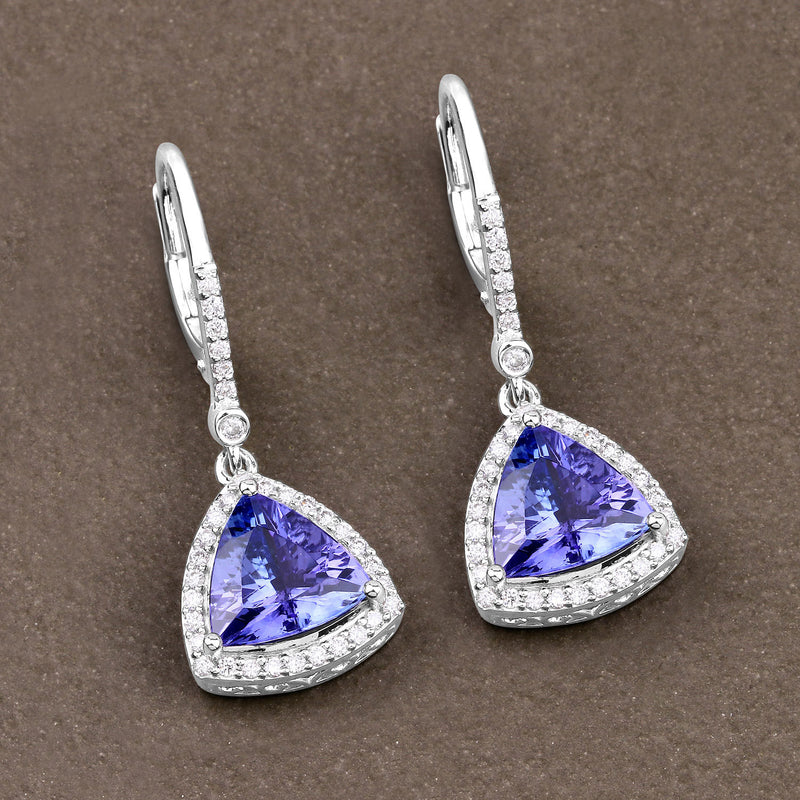 4.61 Carat Genuine Tanzanite and White Diamond 14K White Gold Earrings