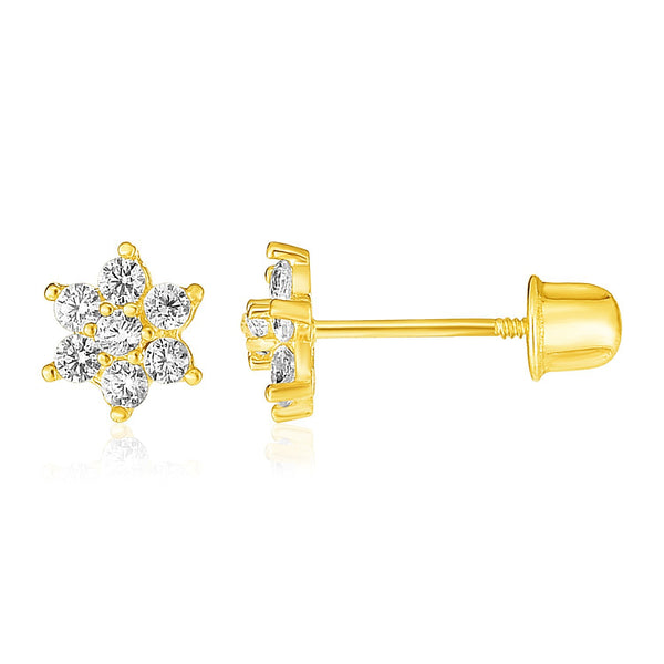 14k Yellow Gold Flower Childrens Earrings