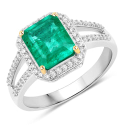 IGI Certified 2.27 Carat Genuine Zambian Emerald and White Diamond 14K Yellow & White Gold Ring