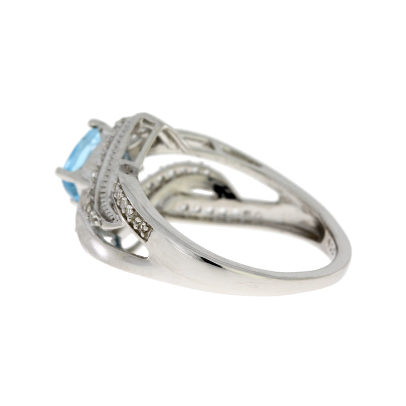 .80ct Blue Topaz White Topaz Ring Sterling Silver