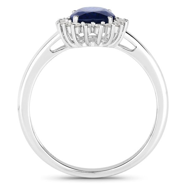 1.66 Carat Genuine Blue Sapphire and White Diamond 14K White Gold Ring