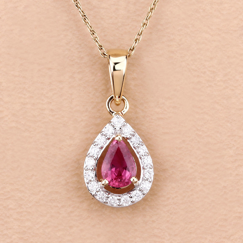 1.03 Carat Genuine Ruby and White Diamond 14K Yellow Gold Pendant