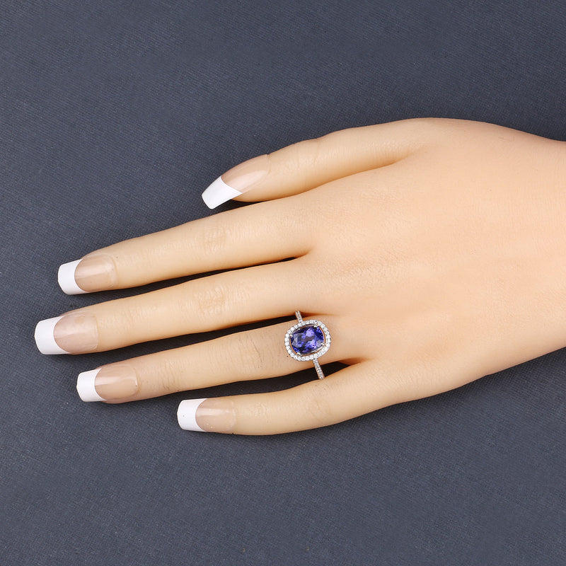 2.65 Carat Genuine Tanzanite and White Diamond 14K White Gold Ring