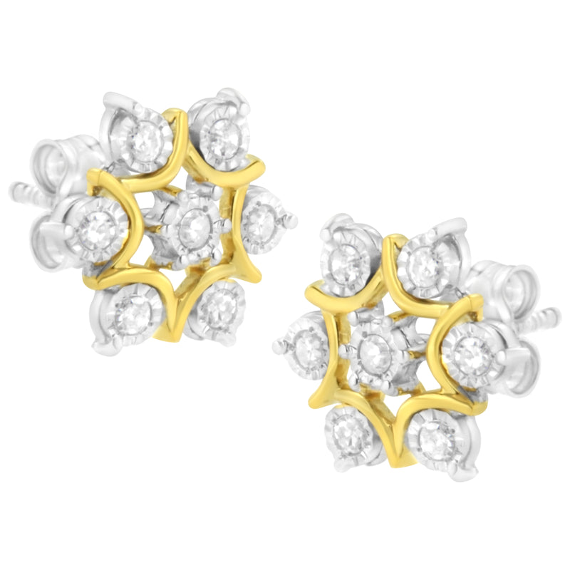 10K Yellow Gold Plated .925 Sterling Silver 1/4 Cttw Miracle Set Round-Cut Diamond Floral Earring (I-J Color, I2-I3 Clarity)