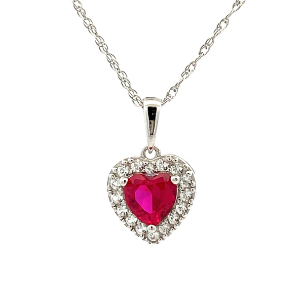 Natural Created Ruby Heart Love Pendant Sterling Silver