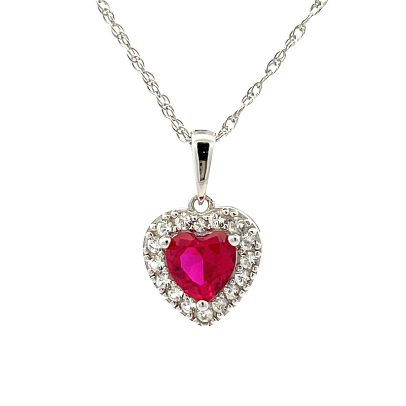 Natural Created Ruby Heart Love Pendant Sterling Silver