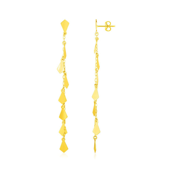 14K Yellow Gold Polished Diamond Motif Dangle Earrings