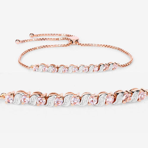 0.89 Carat Genuine Morganite and White Topaz .925 Sterling Silver Bracelet